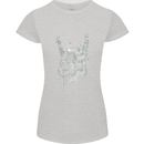 Rock n Roll Music Salute Skull Biker Gothic Womens Petite Cut T-Shirt Sports Grey