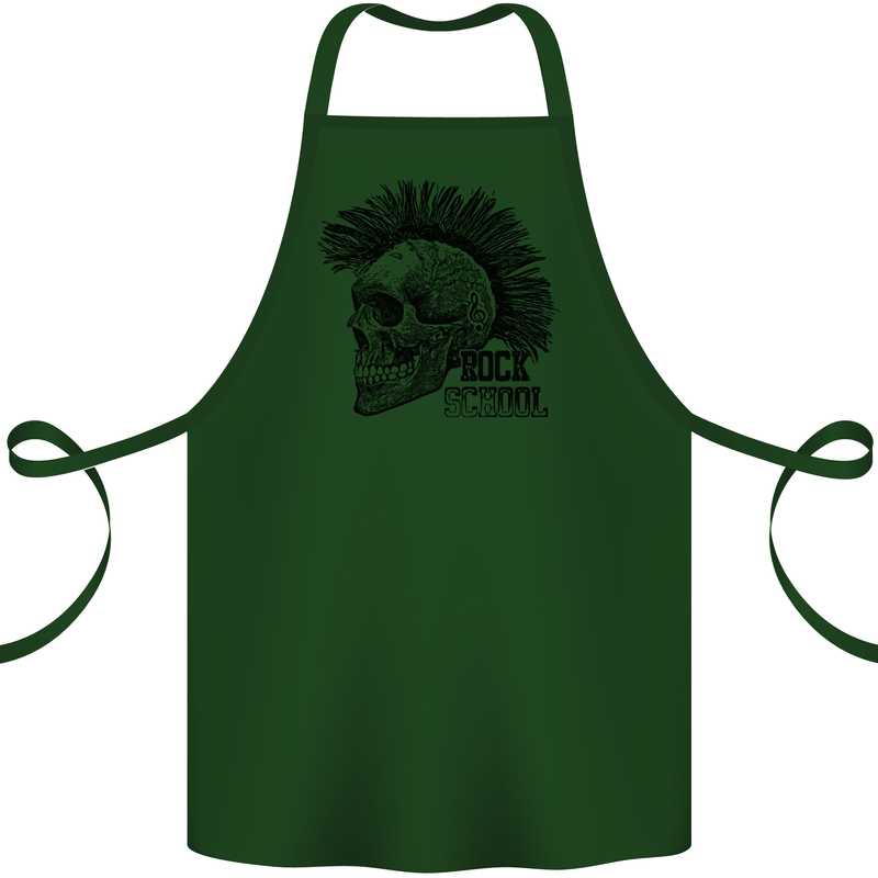 Rock n Roll Music School Skull Guitar Cotton Apron 100% Organic Forest Green