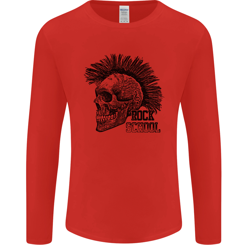 Rock n Roll Music School Skull Guitar Mens Long Sleeve T-Shirt Red