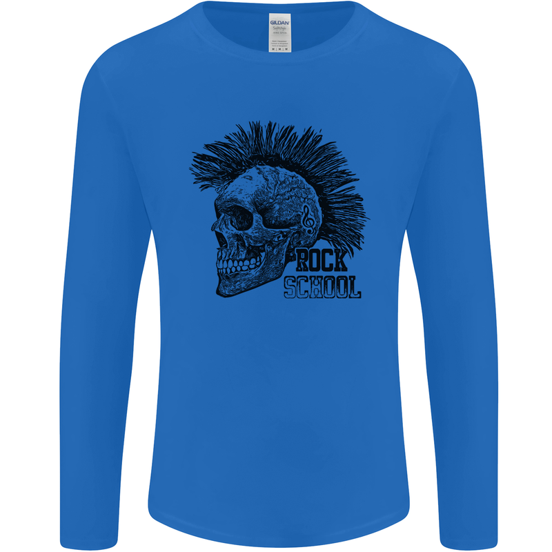 Rock n Roll Music School Skull Guitar Mens Long Sleeve T-Shirt Royal Blue
