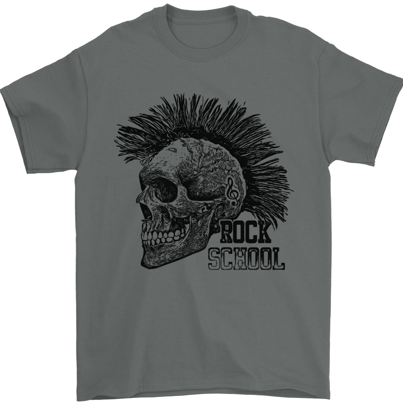 Rock n Roll Music School Skull Guitar Mens T-Shirt Cotton Gildan Charcoal