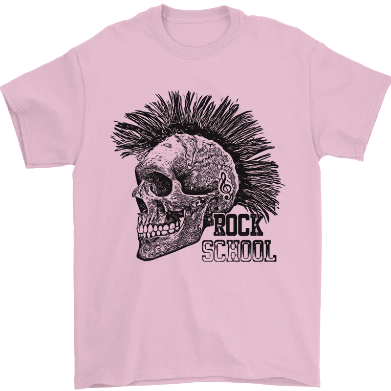 Rock n Roll Music School Skull Guitar Mens T-Shirt Cotton Gildan Light Pink