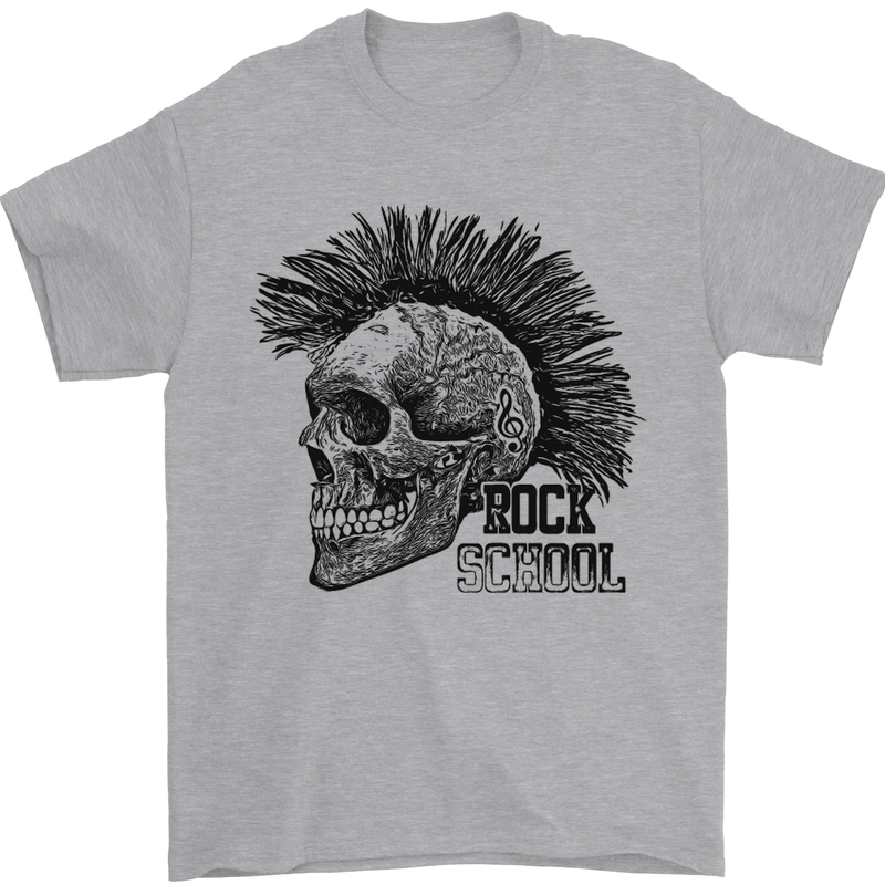 Rock n Roll Music School Skull Guitar Mens T-Shirt Cotton Gildan Sports Grey