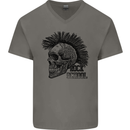 Rock n Roll Music School Skull Guitar Mens V-Neck Cotton T-Shirt Charcoal