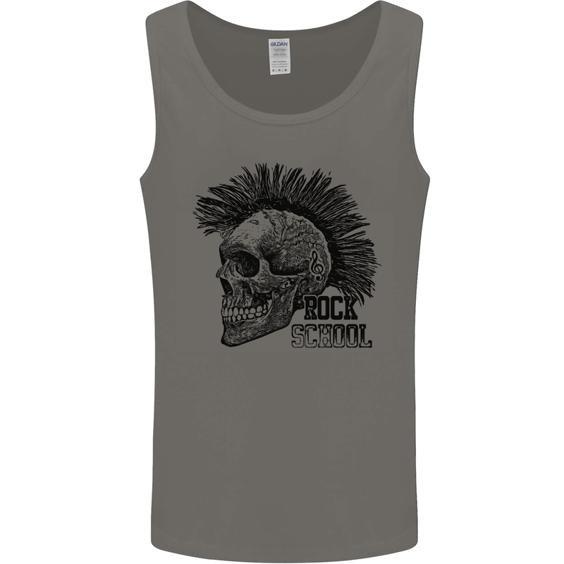 Rock n Roll Music School Skull Guitar Mens Vest Tank Top Charcoal