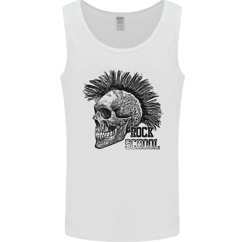 Rock n Roll Music School Skull Guitar Mens Vest Tank Top White