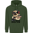 Rock n Roll Pug Funny Guitar Heavy Metal Childrens Kids Hoodie Forest Green