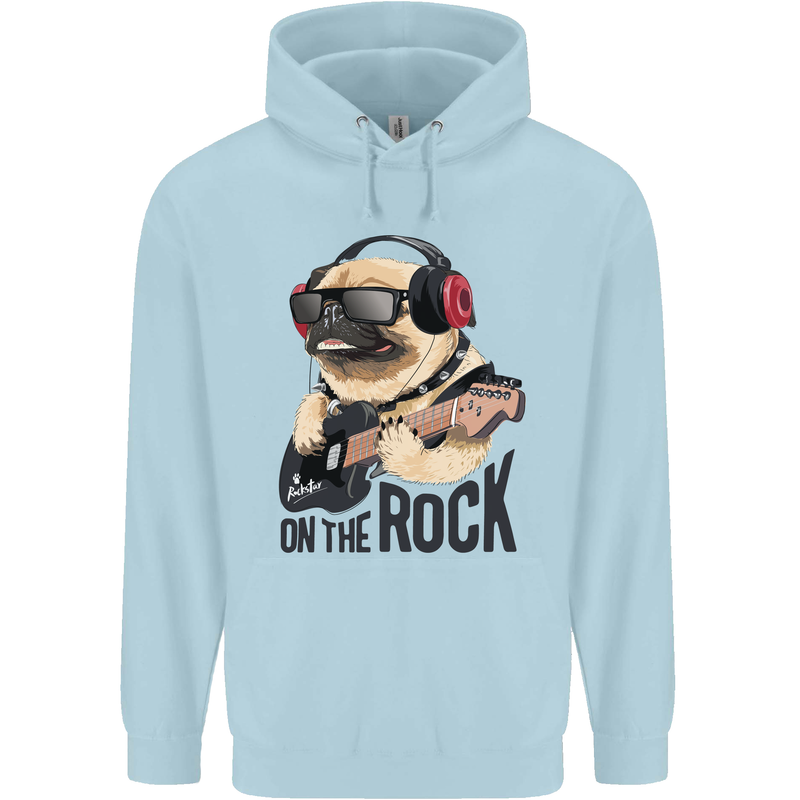 Rock n Roll Pug Funny Guitar Heavy Metal Childrens Kids Hoodie Light Blue