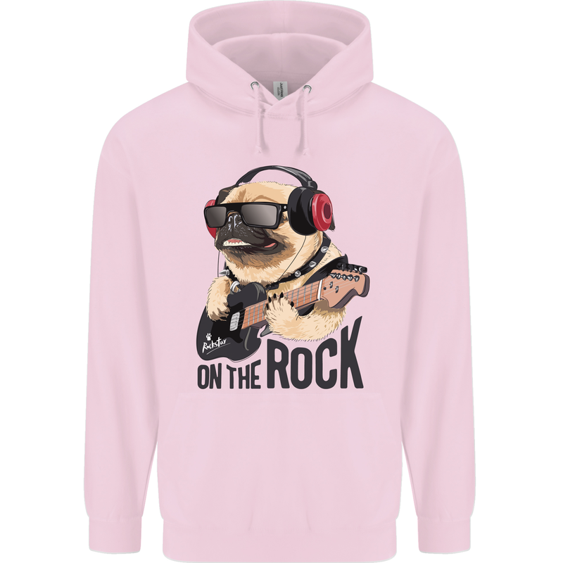 Rock n Roll Pug Funny Guitar Heavy Metal Childrens Kids Hoodie Light Pink