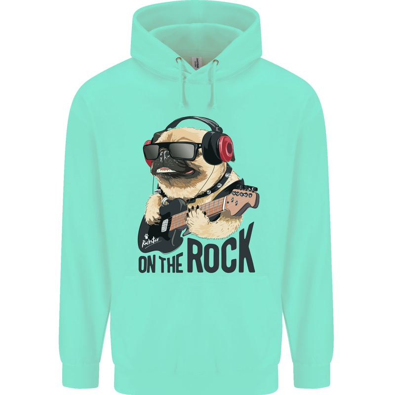 Rock n Roll Pug Funny Guitar Heavy Metal Childrens Kids Hoodie Peppermint