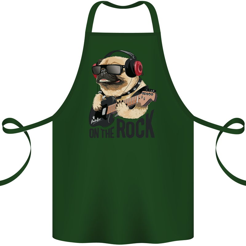 Rock n Roll Pug Funny Guitar Heavy Metal Cotton Apron 100% Organic Forest Green