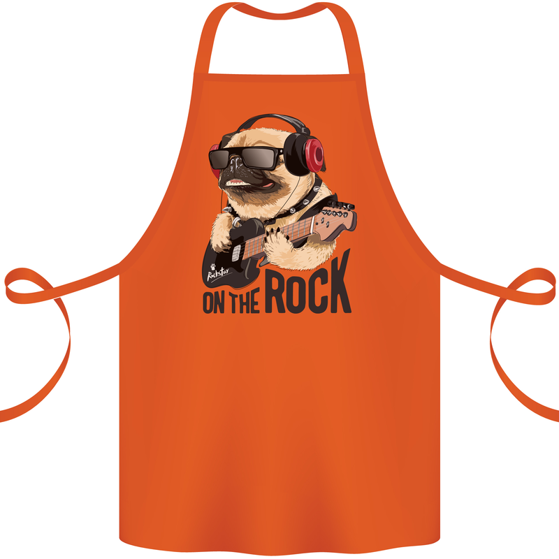Rock n Roll Pug Funny Guitar Heavy Metal Cotton Apron 100% Organic Orange