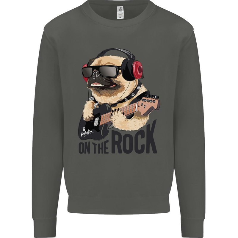 Rock n Roll Pug Funny Guitar Heavy Metal Kids Sweatshirt Jumper Storm Grey