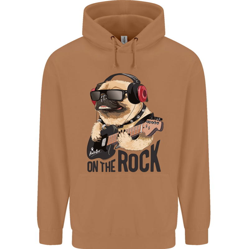 Rock n Roll Pug Funny Guitar Heavy Metal Mens 80% Cotton Hoodie Caramel Latte