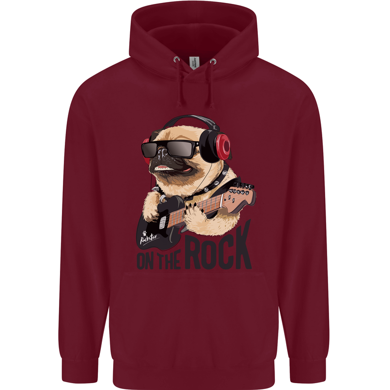 Rock n Roll Pug Funny Guitar Heavy Metal Mens 80% Cotton Hoodie Maroon
