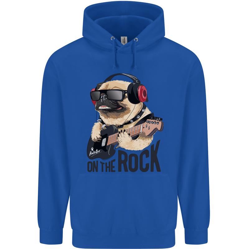 Rock n Roll Pug Funny Guitar Heavy Metal Mens 80% Cotton Hoodie Royal Blue