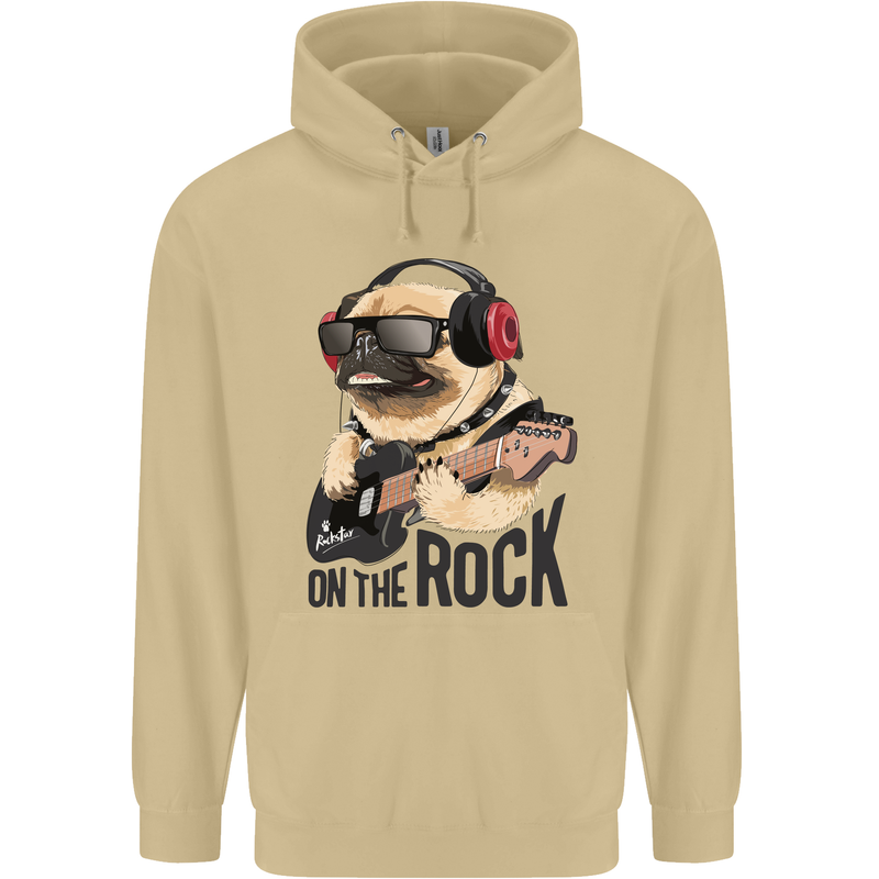 Rock n Roll Pug Funny Guitar Heavy Metal Mens 80% Cotton Hoodie Sand