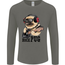 Rock n Roll Pug Funny Guitar Heavy Metal Mens Long Sleeve T-Shirt Charcoal