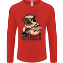 Rock n Roll Pug Funny Guitar Heavy Metal Mens Long Sleeve T-Shirt Red