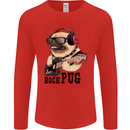 Rock n Roll Pug Funny Guitar Heavy Metal Mens Long Sleeve T-Shirt Red