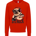 Rock n Roll Pug Funny Guitar Heavy Metal Mens Sweatshirt Jumper Bright Red