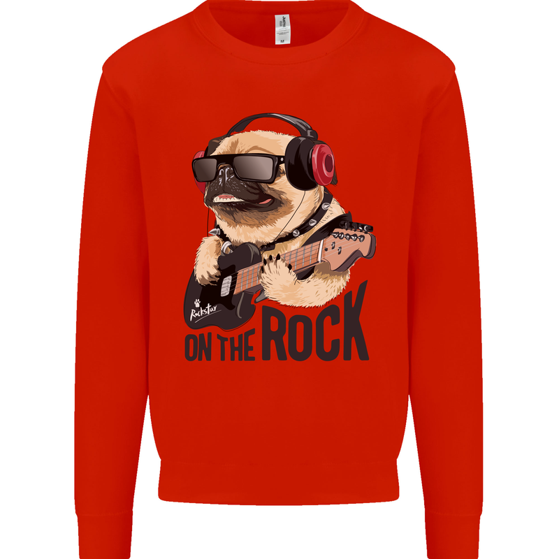 Rock n Roll Pug Funny Guitar Heavy Metal Mens Sweatshirt Jumper Bright Red