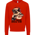 Rock n Roll Pug Funny Guitar Heavy Metal Mens Sweatshirt Jumper Bright Red