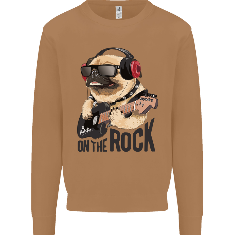Rock n Roll Pug Funny Guitar Heavy Metal Mens Sweatshirt Jumper Caramel Latte