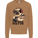 Rock n Roll Pug Funny Guitar Heavy Metal Mens Sweatshirt Jumper Caramel Latte