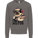 Rock n Roll Pug Funny Guitar Heavy Metal Mens Sweatshirt Jumper Charcoal