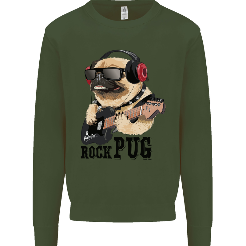 Rock n Roll Pug Funny Guitar Heavy Metal Mens Sweatshirt Jumper Forest Green