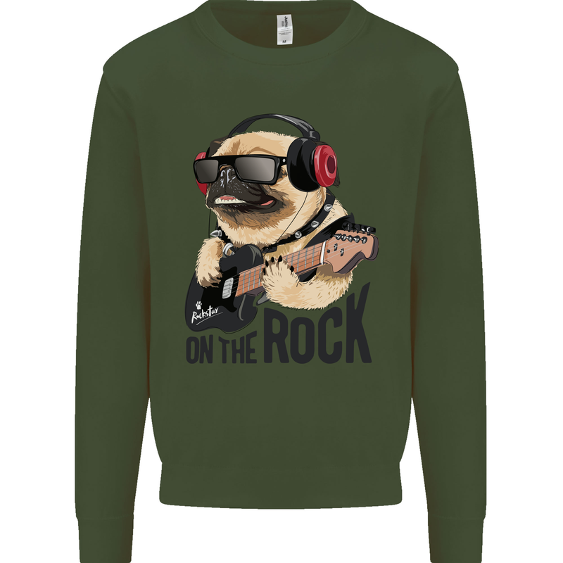 Rock n Roll Pug Funny Guitar Heavy Metal Mens Sweatshirt Jumper Forest Green