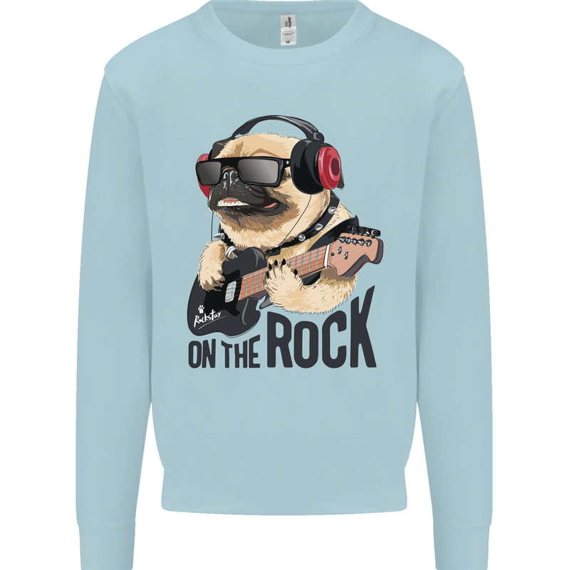 Rock n Roll Pug Funny Guitar Heavy Metal Mens Sweatshirt Jumper Light Blue