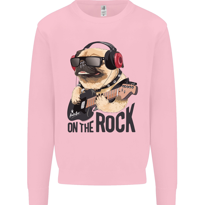 Rock n Roll Pug Funny Guitar Heavy Metal Mens Sweatshirt Jumper Light Pink