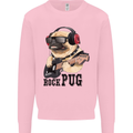 Rock n Roll Pug Funny Guitar Heavy Metal Mens Sweatshirt Jumper Light Pink