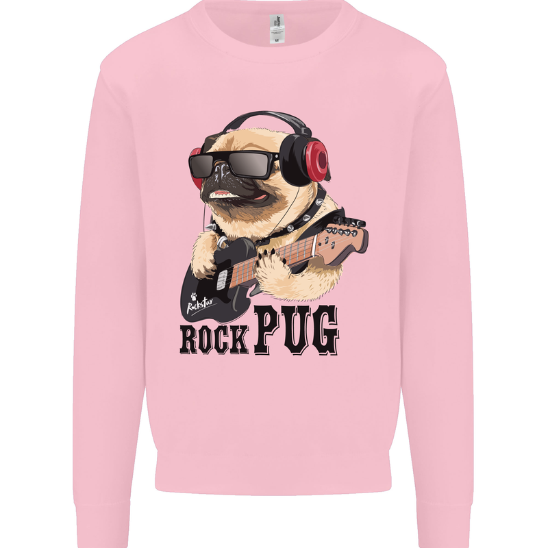 Rock n Roll Pug Funny Guitar Heavy Metal Mens Sweatshirt Jumper Light Pink