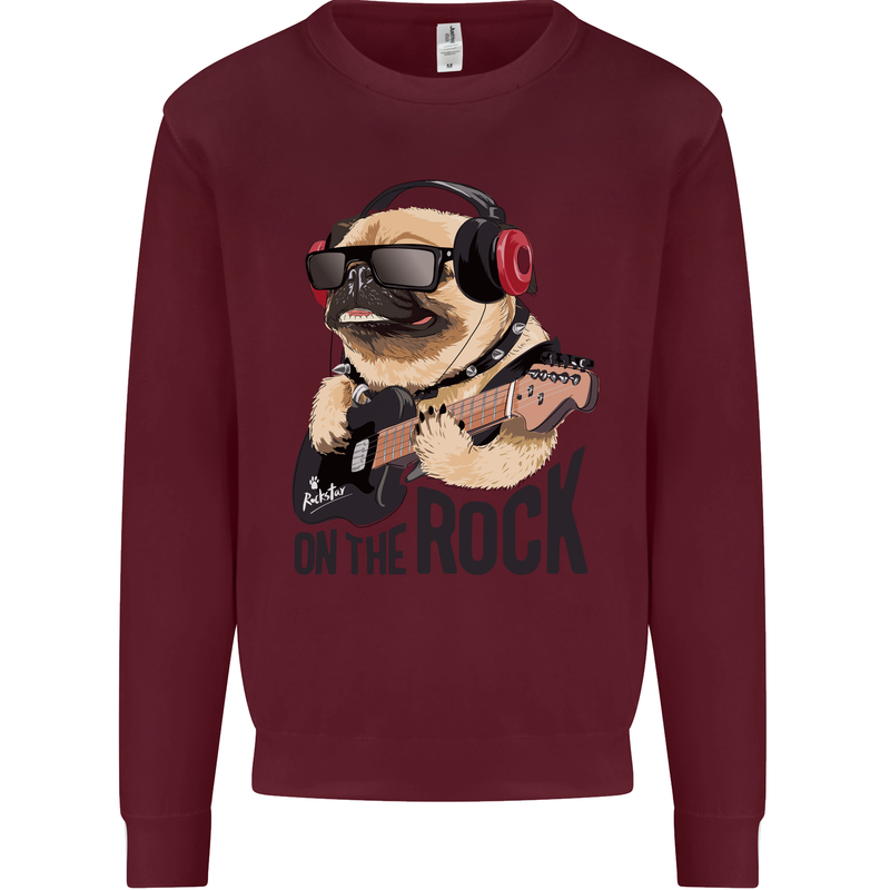 Rock n Roll Pug Funny Guitar Heavy Metal Mens Sweatshirt Jumper Maroon