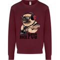 Rock n Roll Pug Funny Guitar Heavy Metal Mens Sweatshirt Jumper Maroon