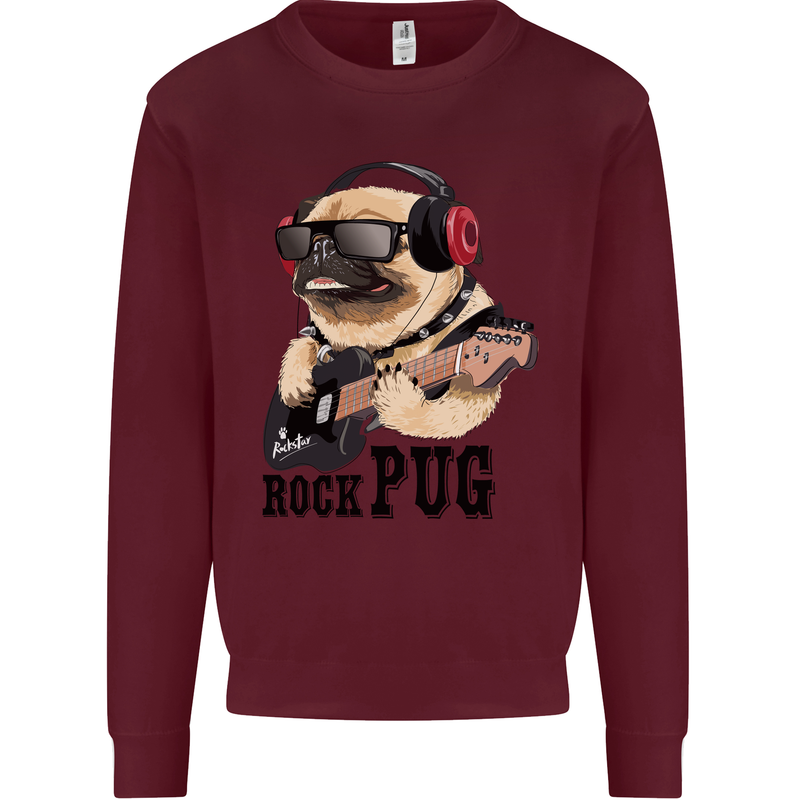Rock n Roll Pug Funny Guitar Heavy Metal Mens Sweatshirt Jumper Maroon