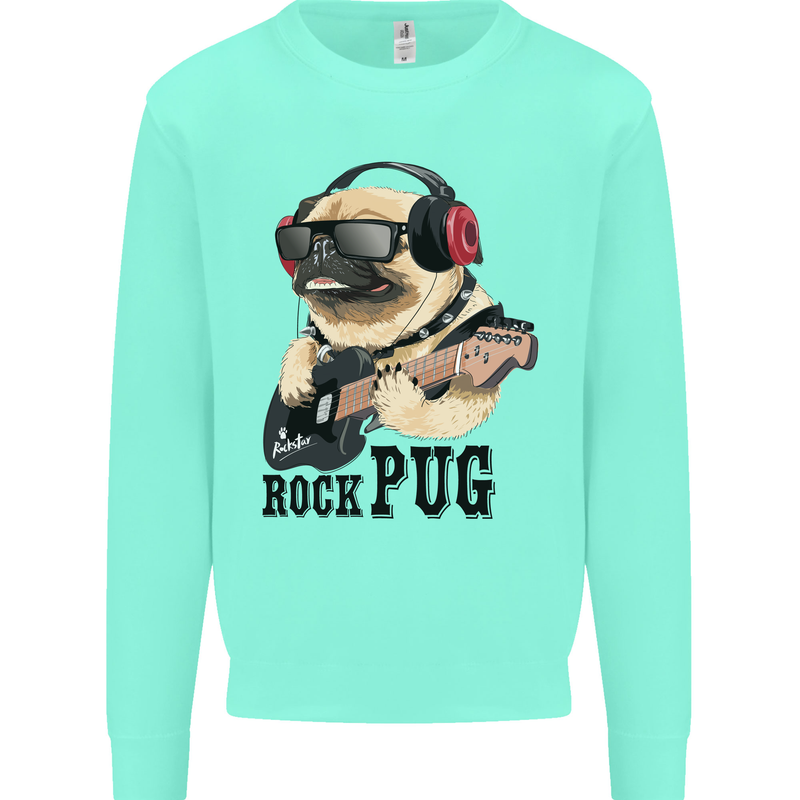 Rock n Roll Pug Funny Guitar Heavy Metal Mens Sweatshirt Jumper Peppermint