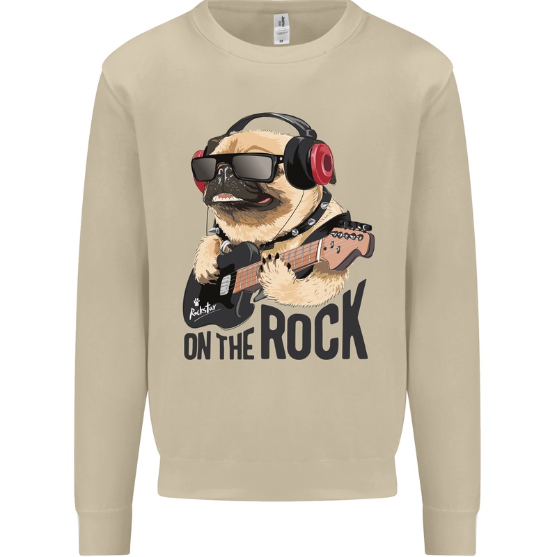 Rock n Roll Pug Funny Guitar Heavy Metal Mens Sweatshirt Jumper Sand