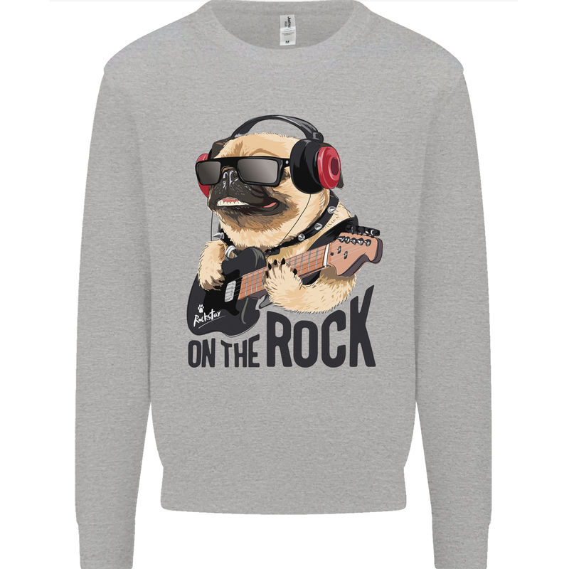 Rock n Roll Pug Funny Guitar Heavy Metal Mens Sweatshirt Jumper Sports Grey