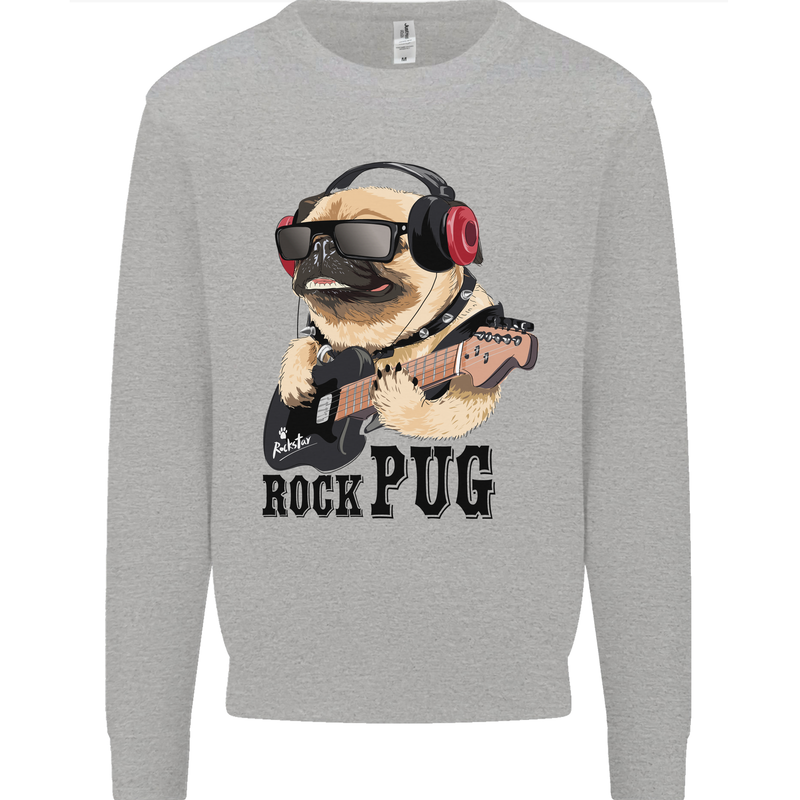 Rock n Roll Pug Funny Guitar Heavy Metal Mens Sweatshirt Jumper Sports Grey