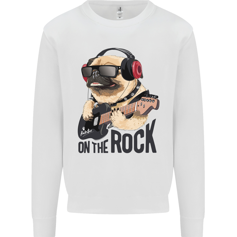 Rock n Roll Pug Funny Guitar Heavy Metal Mens Sweatshirt Jumper White
