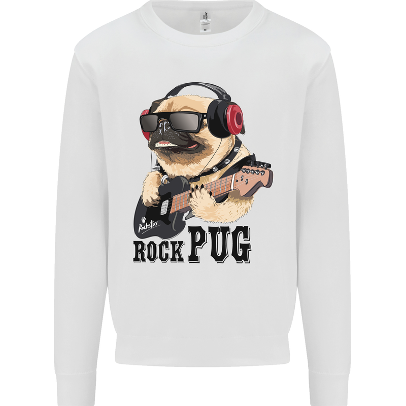 Rock n Roll Pug Funny Guitar Heavy Metal Mens Sweatshirt Jumper White