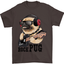 Rock n Roll Pug Funny Guitar Heavy Metal Mens T-Shirt Cotton Gildan Dark Chocolate