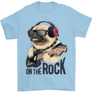 Rock n Roll Pug Funny Guitar Heavy Metal Mens T-Shirt Cotton Gildan Light Blue