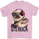 Rock n Roll Pug Funny Guitar Heavy Metal Mens T-Shirt Cotton Gildan Light Pink