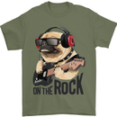 Rock n Roll Pug Funny Guitar Heavy Metal Mens T-Shirt Cotton Gildan Military Green