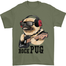 Rock n Roll Pug Funny Guitar Heavy Metal Mens T-Shirt Cotton Gildan Military Green